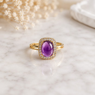 925 Silver Natural Amethyst Stone Ring