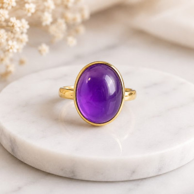 925 Silver Natural Amethyst Stone Ring