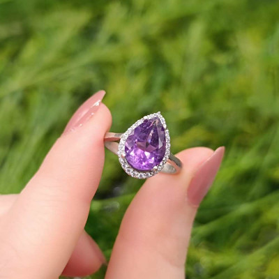 925 Silver Natural Amethyst Stone Ring