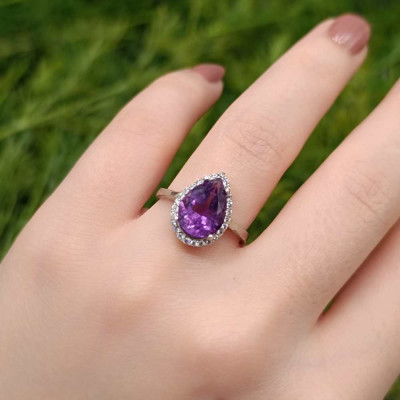 925 Silver Natural Amethyst Stone Ring