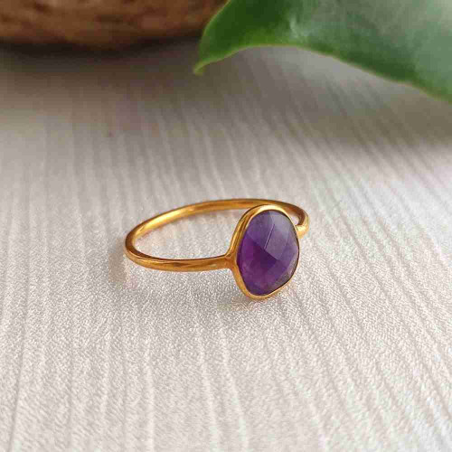 925 Silver Natural Amethyst Stone Ring