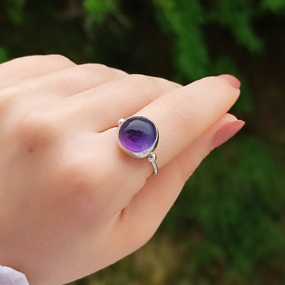 925 Silver Natural Amethyst Stone Ring