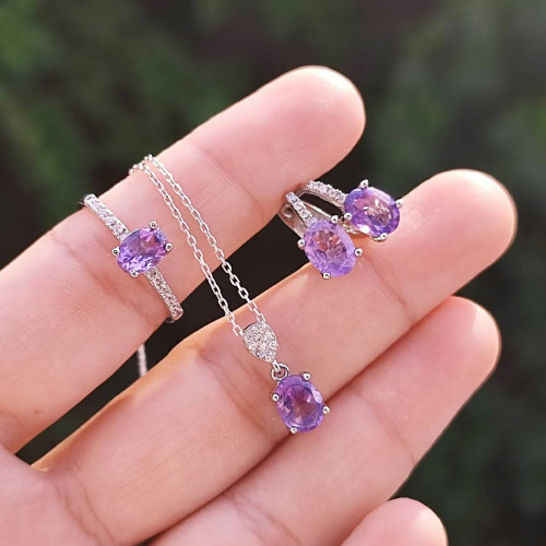 925 Silver Natural Amethyst Stone Set