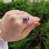 925 Silver Natural Amethyst Stone Ring - Circule Shape