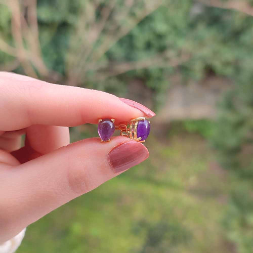 925 Silver Natural Amethyst Stone Earring