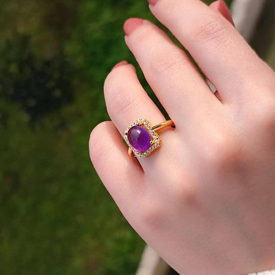 925 Silver Natural Amethyst Stone Ring
