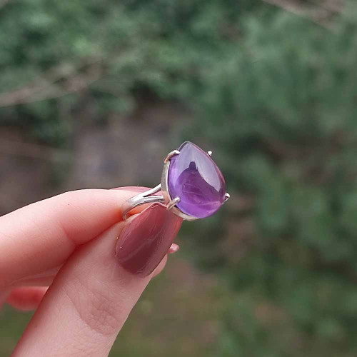 925 Silver Natural Amethyst Stone Ring - Circule Shape