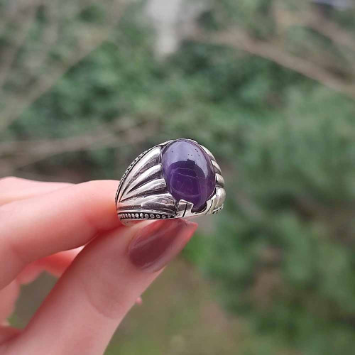 925 Silver Natural Amethyst Stone Ring - Men Ring