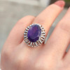 925 Silver Natural Amethyst Stone Ring - Zircon Around