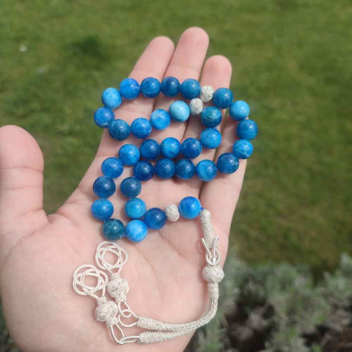 10mm Natural apatite With Silver - Men Rosary 10mm Natural apatite With Silver - Men Rosary