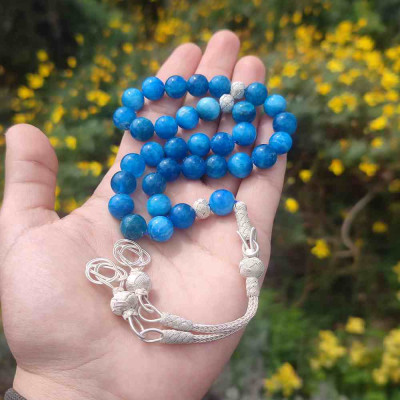 10mm  Natural apatite With  Silver - Men Rosary