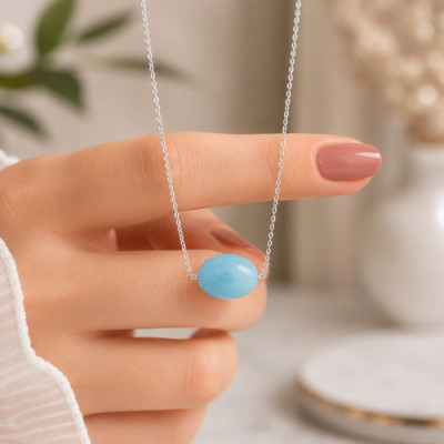 925 Silver Natural Aquamarine Stone Pendant