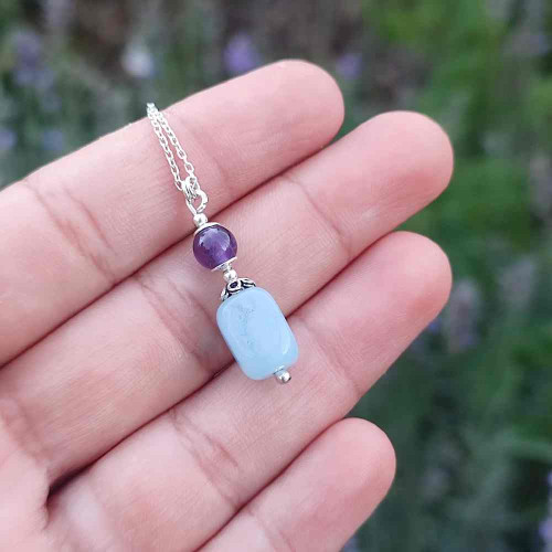 925 Silver Natural Aquamarine Stone Pendant - Raw Shape