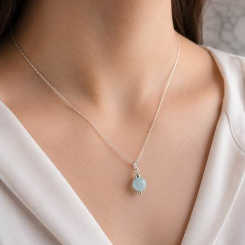 925 Silver Natural Aquamarine Stone Pendant