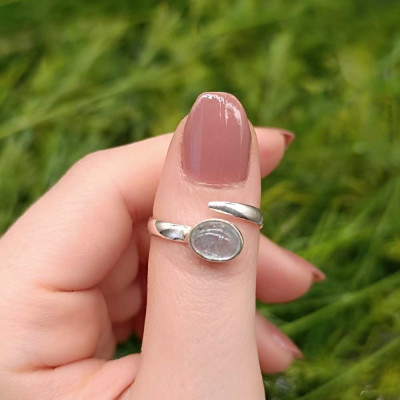 925 Silver Natural Aquamarine Stone Ring