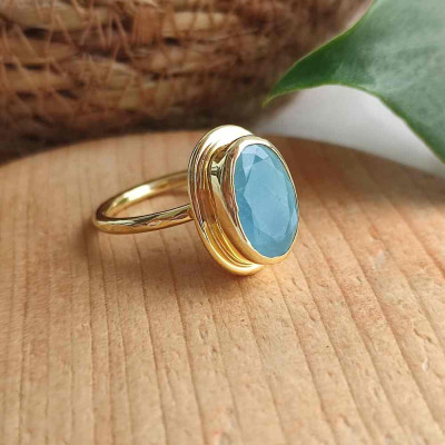 925 Silver Natural Aquamarine Stone Ring