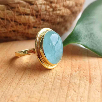 925 Silver Natural Aquamarine Stone Ring