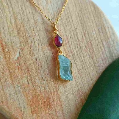925 Silver Natural Aquamarine Stone Pendant - Raw Shape