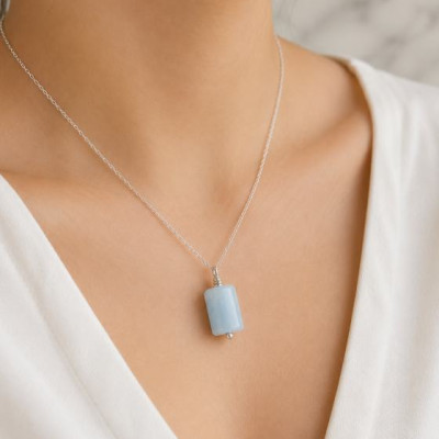 925 Silver Natural Aquamarine Stone Pendant