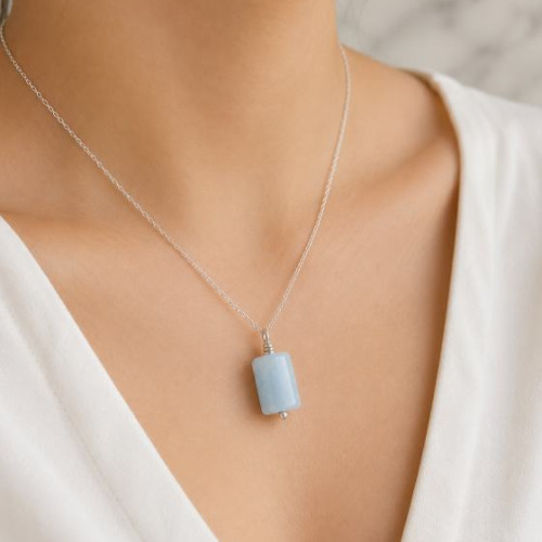 925 Silver Natural Aquamarine Stone Pendant