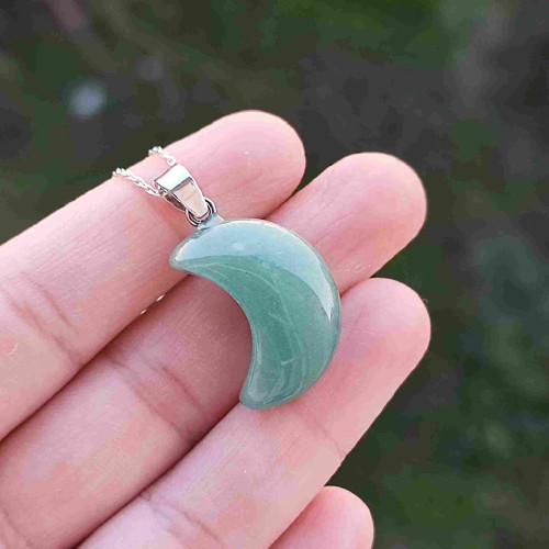 Natural Aventurine Stone Pendant - Crescent Shape