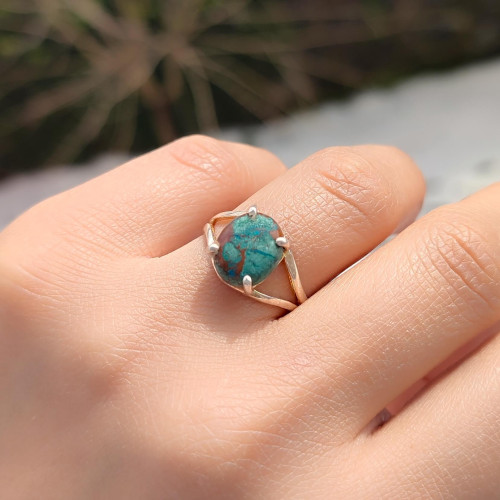 925 Silver Natural Chrysocolla Stone Ring