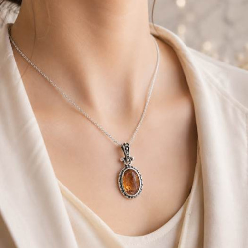 925 Sterling Silver Citrine Stone Pendant