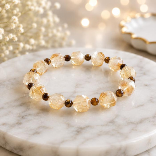 8mm Natural Citrine & tiger eye Stone Bracelet