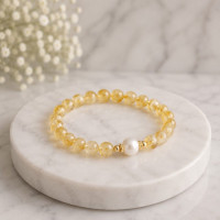 6mm Natural Citrine Stone & White Pearl Bracelet