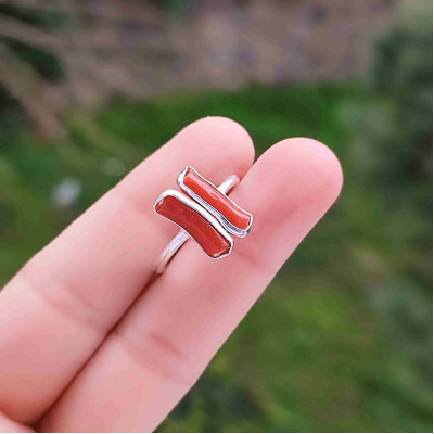 925 Silver Natural Red Coral Ring