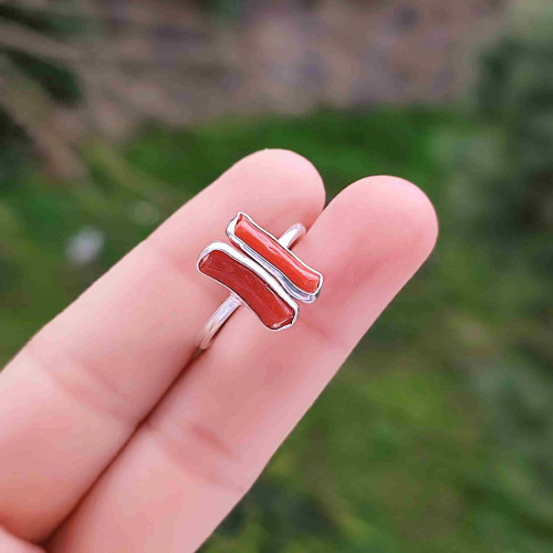 925 Silver Natural Red Coral Ring