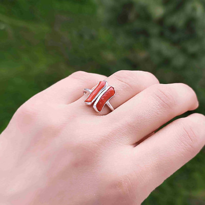 925 Silver Natural Red Coral Ring