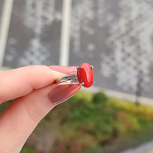 925 Silver Natural Red Coral Ring