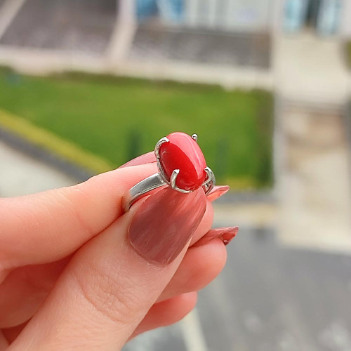 925 Silver Natural Red Coral Ring