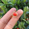925 Silver Natural Red Coral Ring - Zircon Around