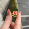 925 Silver Natural Red Coral Ring - Zircon Around