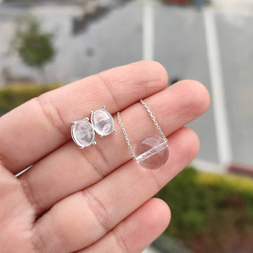 925 Ayar Gümüş Kristal kuvars Taşi Takım