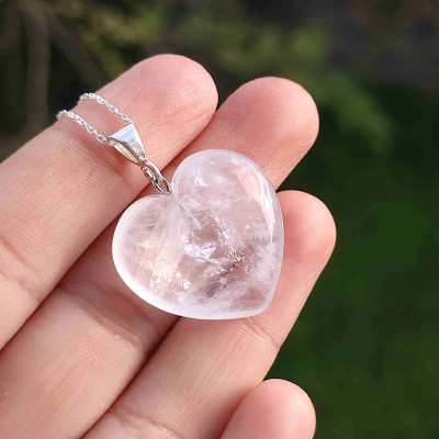925 Silver Natural Crystal Quartz Pendant -  Heart of Love