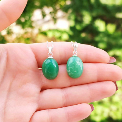 925 Ayar G&uuml;m&uuml;ş Krisopraz Taşi Kolye