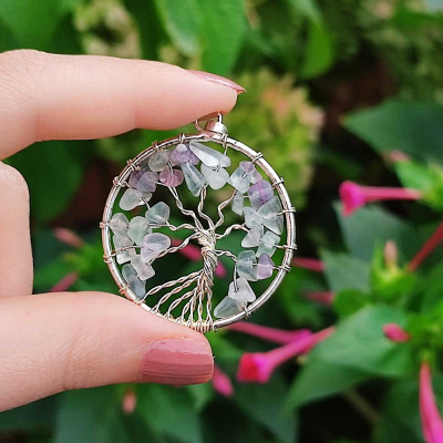 Fluorite Stone Pendant - Tree Of life