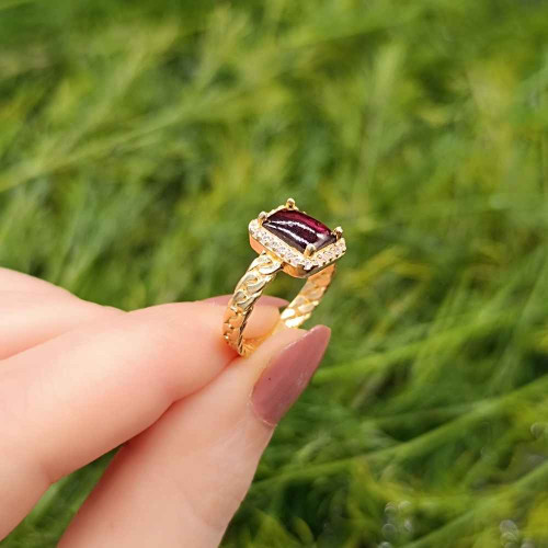 925 Silver Natural Garnet Stone Ring