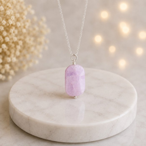 925 Silver Natural Kunzite Stone Pendant