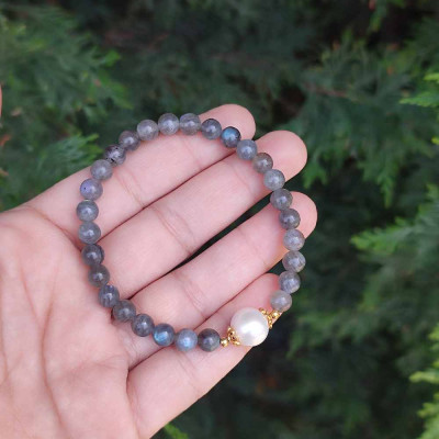 6 mm Labradorite Stone & Pearl Bracelet