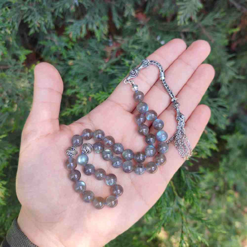 Natural Labradorite Rosary 8mm With Silver - Men Rosary Natural Labradorite Rosary 8mm With Silver - Men Rosary