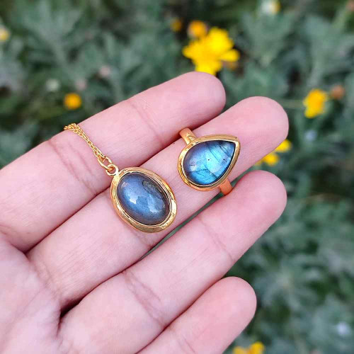 925 Ayar Gümüs Labradorit Taşı set