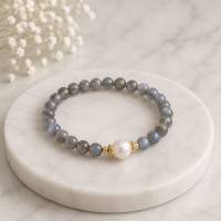 6 mm Labradorite Stone & Pearl Bracelet