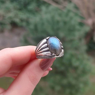 925 Silver Labradorite Stone Ring - Men Ring