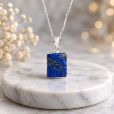 925 Ayar Gümüs  Lapis Lazuli Taşi Kolye