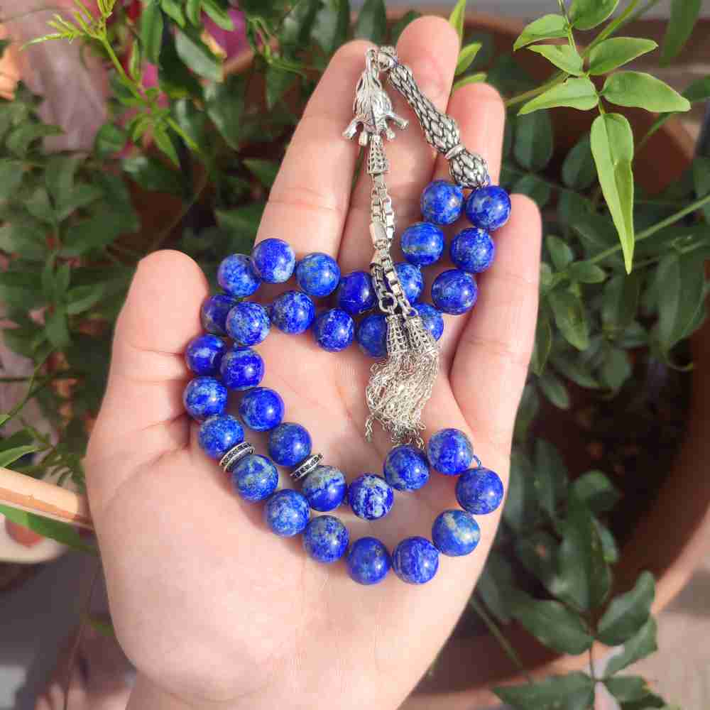 10mm  Natural Lapis Lazuli With  Silver - Men Rosary