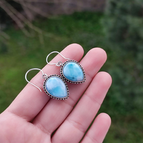 925 Silver Natural Larimar Stone Earring 925 Silver Natural Larimar Stone Earring